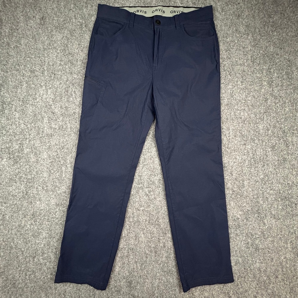 Orvis Performance Tech Pants Mens 36x32 Navy Blue Water Repellent Stretch Chino